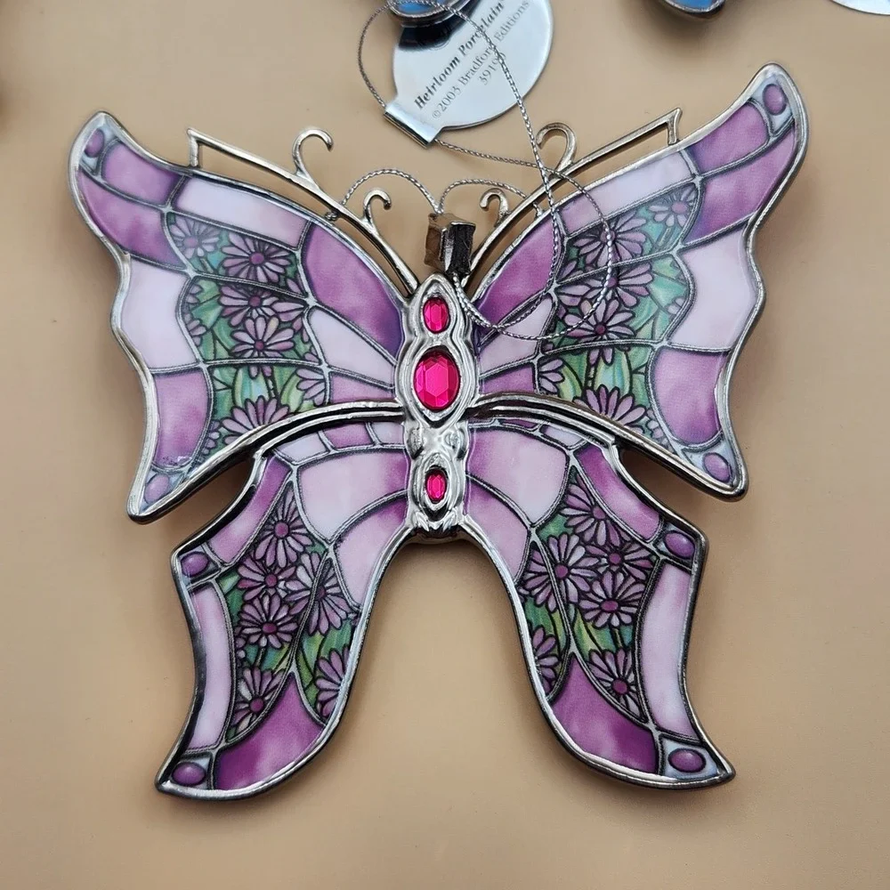 Bradford Exchange Silkin Wings Heirloom Porcelain Butterfly Ornament Set #12